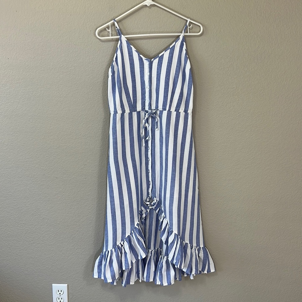 NWOT Venus Nautical Striped High Low Button Down Dress 100% Cotton